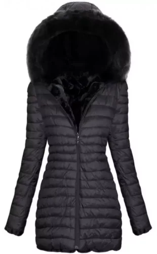 Fekete steppelt női túlméretezett kabát