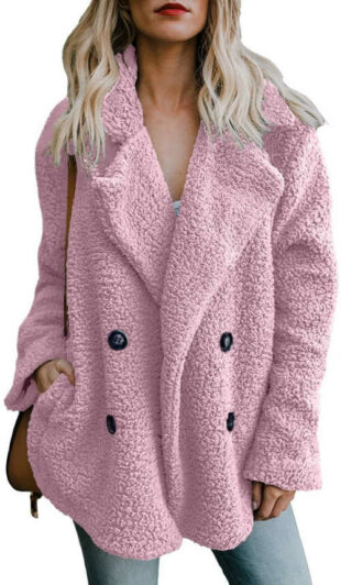 Rózsaszín gyapjú női kabát