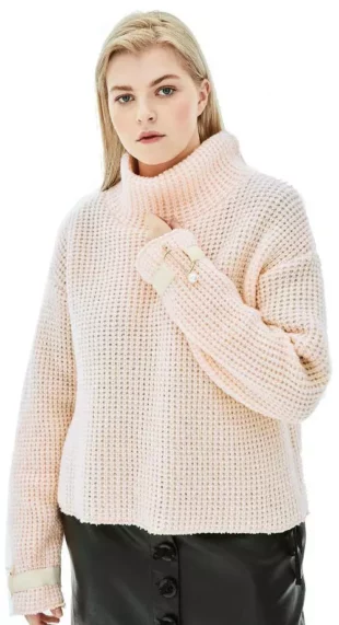 Világos rózsaszín kötött pulóver plus size méretben