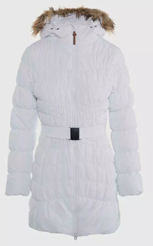 Hosszú fehér női téli kabát övvel