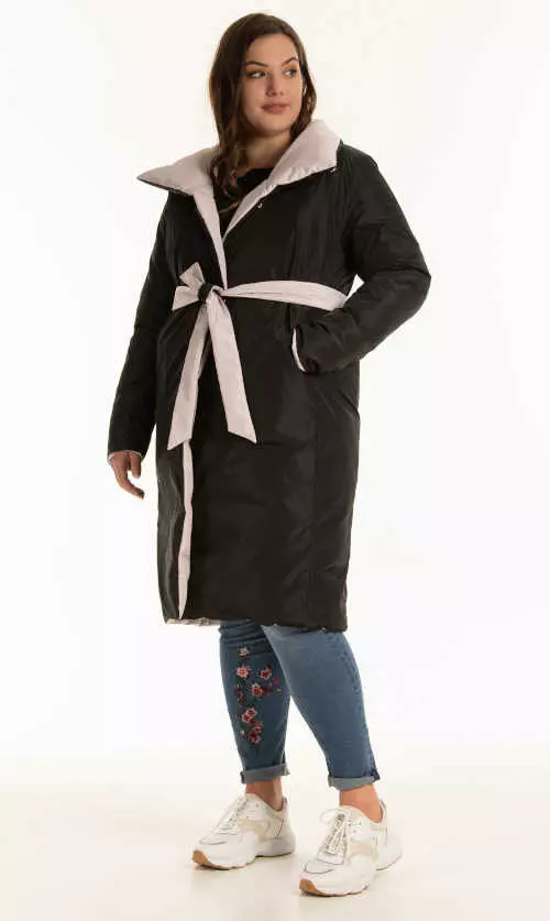 Megfordítható téli modern steppelt kabát övvel