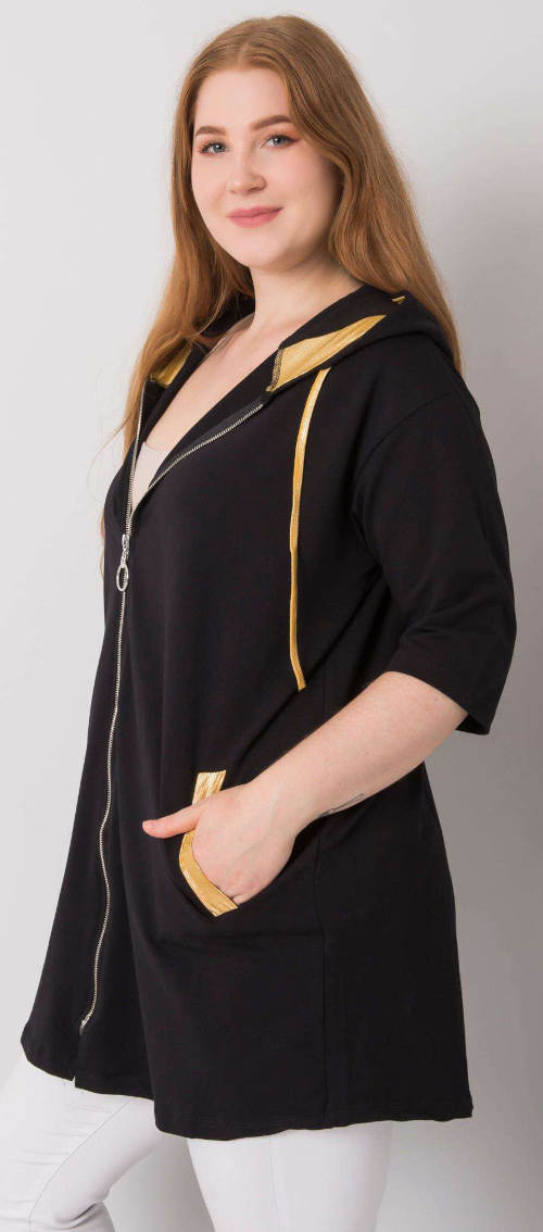Női nagyméretű fekete-arany hosszú ujjú kapucnis pulóver