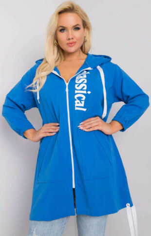 Kék XXL sportos kapucnis pulóver cipzárral és kapucnival
