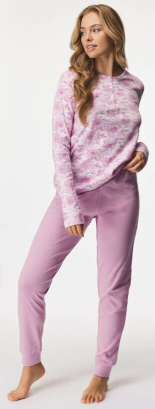 Rózsaszín női téli pamut pizsama moletteknek