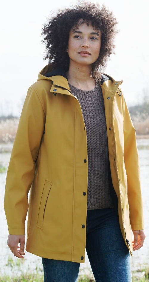 Sárga őszi vízálló molett dzseki, újrahasznosított poliészterből